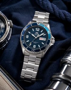 Orient automatisk dykkerur til mænd i stål med blå urskive og safirglas 41mm