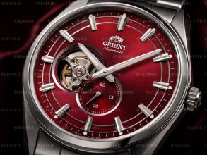 Orient automatisk herreur med open heart, rød urskive og safirglas 40mm