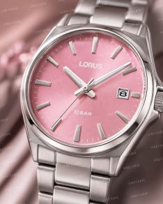 Lorus dameur i stål med rosa urskive 34mm