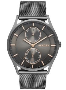 Herreur i mørkt stål med kobberfarvede tidsmarkeringer - Skagen Holst SKW6180