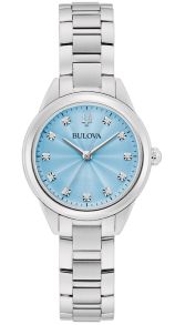 Elegant dameur fra Bulova med lyseblå urskive og 11 diamanter i rustfrit stål - Sutton Collection | 96P250