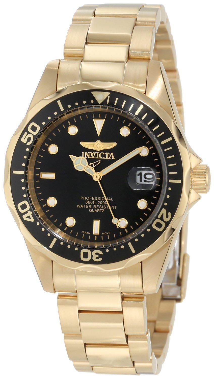 Også komprimeret Med vilje Flot gulddouble ur med 20 ATM vandbeskyttelse - Invicta Pro Diver  Guldfarvet Black 8936