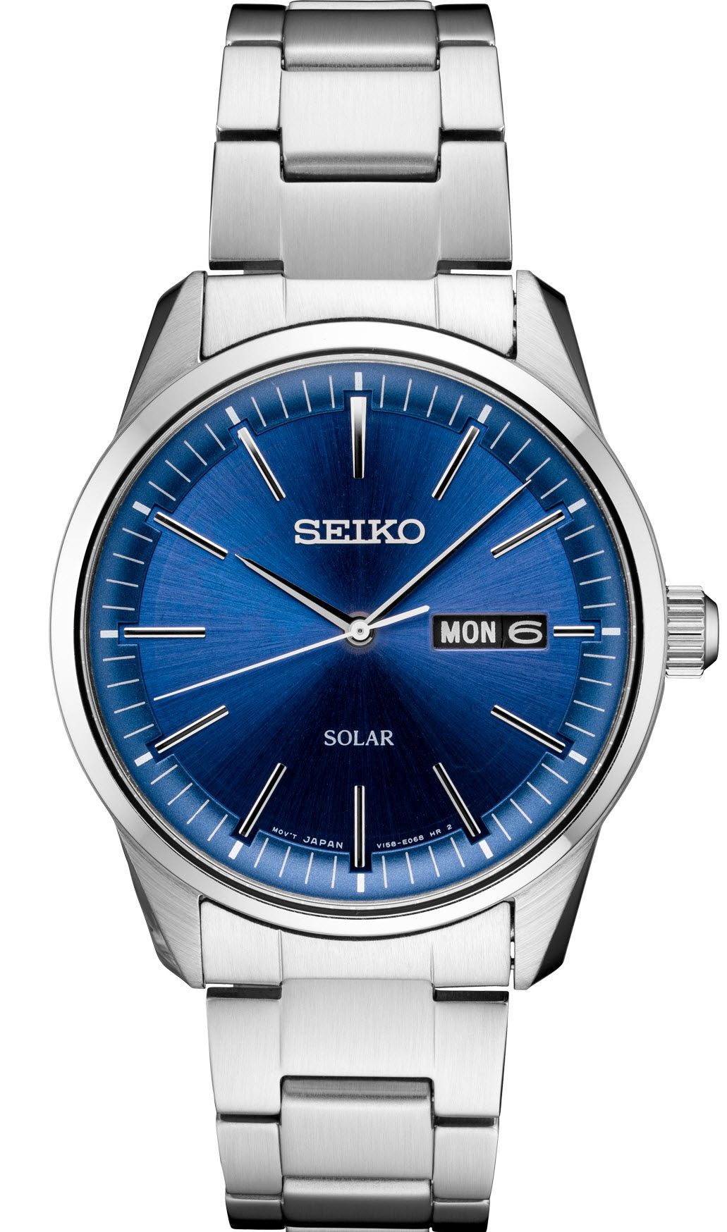 Solcelledrevet ur med elegant blå urskive safirglas Seiko Solar Sapphire SNE525P1