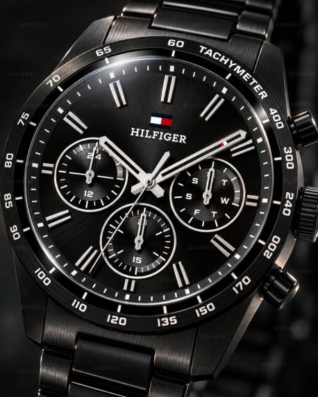 Sort Tommy Hilfiger herreur i stål med sort urskive i 42mm