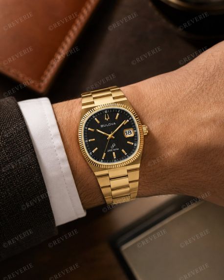 Bulova guldfarvet vintage herreur med sort urskive 38mm
