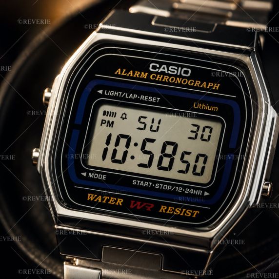 Casio digitalur i rustfrit krom med vintage æstetik 35mm