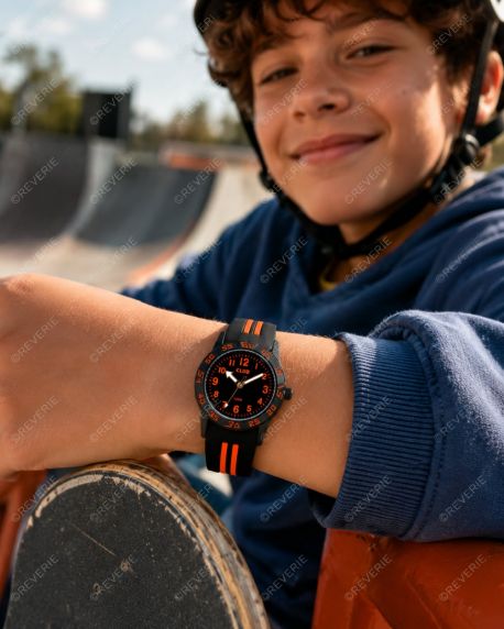Sort orange 100M vandtæt børneur 30mm