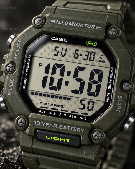 Grønt Casio digitalur til mænd med lang batterilevetid i 49mm