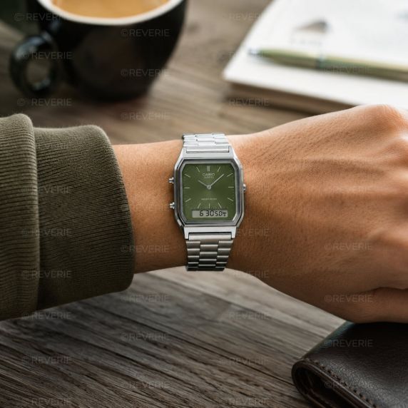 Casio vintage analog-digitalur med grøn urskive 30mm