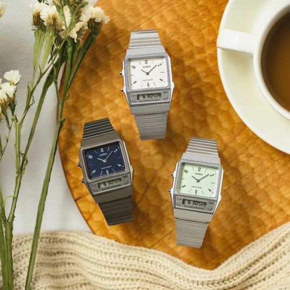 Casio vintage ur med analog-digital display og mintgrøn kromfinish | AQ-800E-3AEF