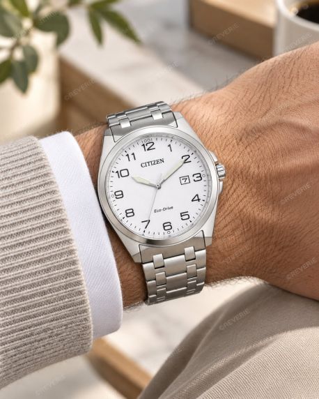 Citizen herreur i stål med hvid urskive, solenergi og safirglas i 41mm