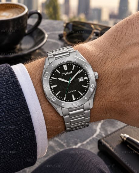 Citizen herreur med solenergi i stål med sort urskive 41mm