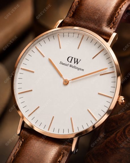Daniel Wellington rosaguldfarvet herreur med læderrem 40mm