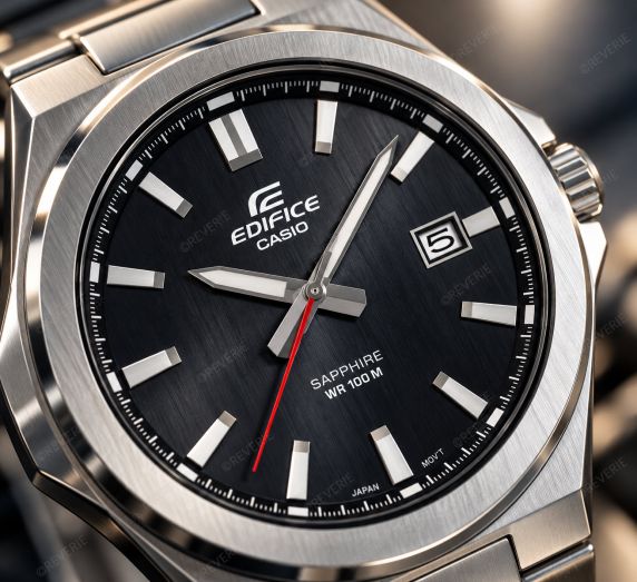 Casio Edifice herreur i stål med sort urskive og safirglas i 45mm