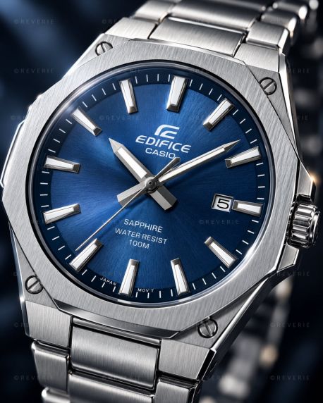 Casio herreur i stål med blå urskive og safirglas i 40mm