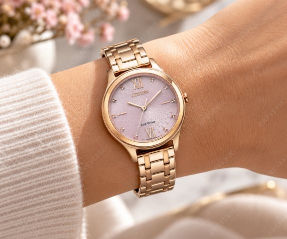 Rosagyldent Citizen dameur med lyserød urskive og solenergi i 32mm