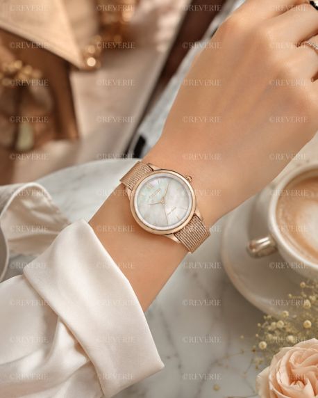 Citizen rosaguldfarvet solcelledrevet dameur med perlemorsurskive og meshrem 36mm