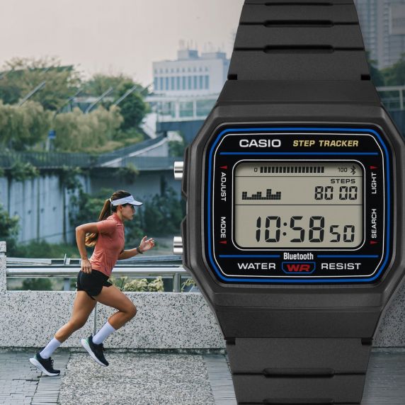 Casio retro digitalur med Bluetooth og skridttæller 38mm F-B100W-1AEF