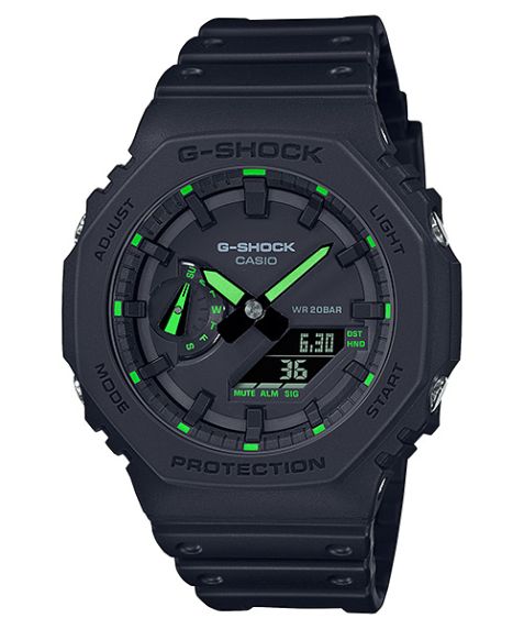 Casio G-Shock ana-digi ur i sort med neon grønne detaljer 45mm