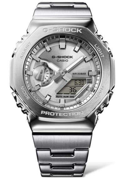 Sølv Metal G-SHOCK med slankt profil og digital-analog visning | GM-2110D-7AER