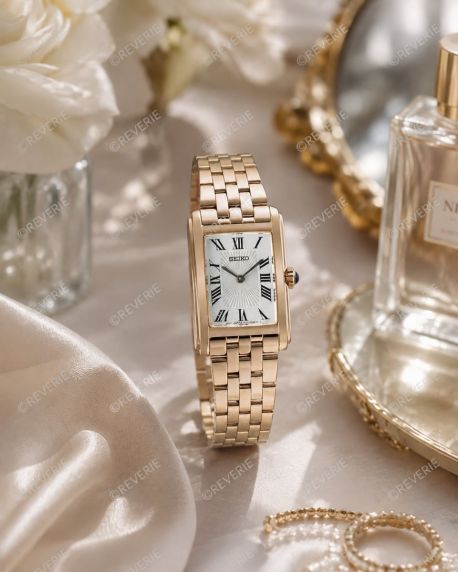Seiko rosaguldfarvet rektangulært dameur med romertal 22mm