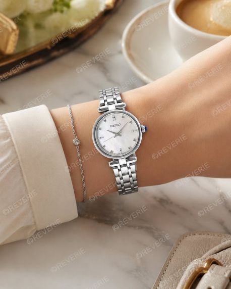 Seiko dameur med 8 diamanter, safirglas og perlemorsurskive 29mm