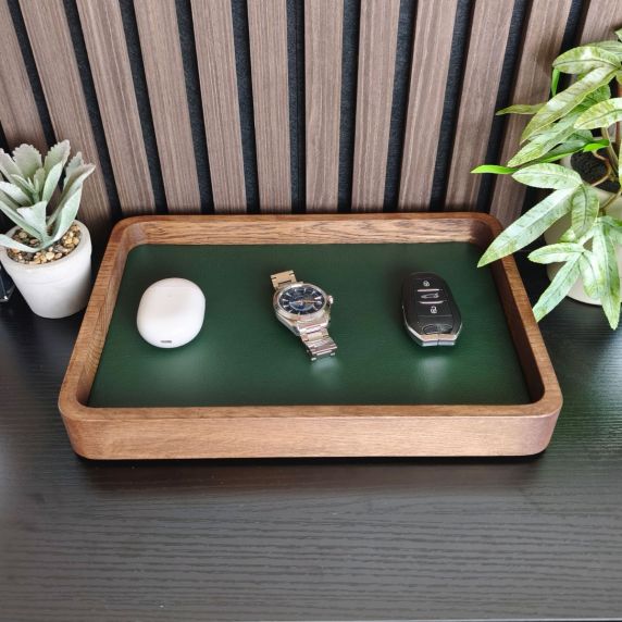 Morelund Valet in Dark Wood/Green Leather MO3103