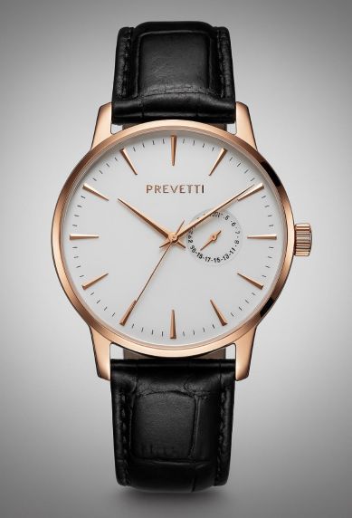 Elegant herreur med flot sort læderrem - Prevetti Hamptons PR12005