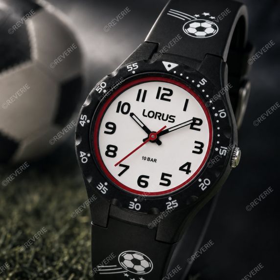Sort vandafvisende børneur med fodboldmotiv 30mm