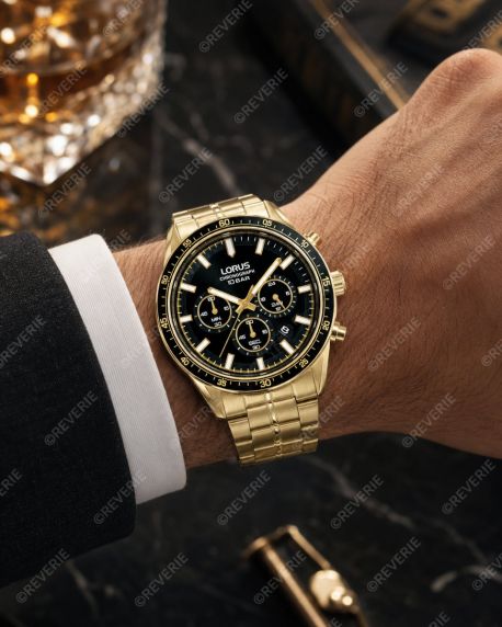 Guldfarvet sort herrechronograf 43mm
