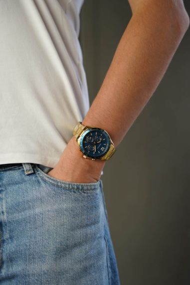Herreur i guldfarvet stål med blå urskive - Spartos Classic SPW007605