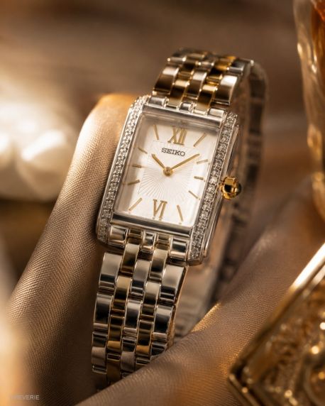Seiko Ladies Two-Tone Crystals Rectangular 22mm