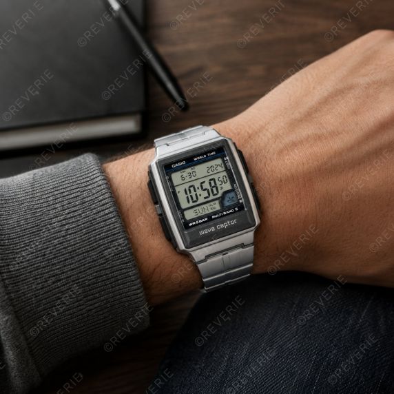 Radiostyret Casio verdensur i rustfrit stål med klassisk stil 39mm